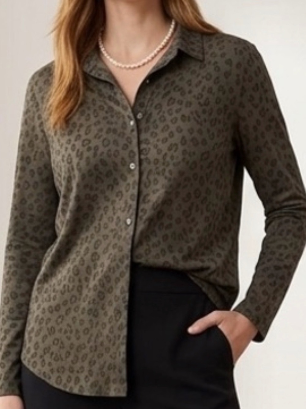 H&M green leopard blouse